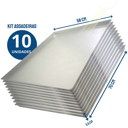 Kit 10 Assadeiras Pao Doce Plana Lisa Aluminio Estampada 0,6Mm 58X70 - Imeca